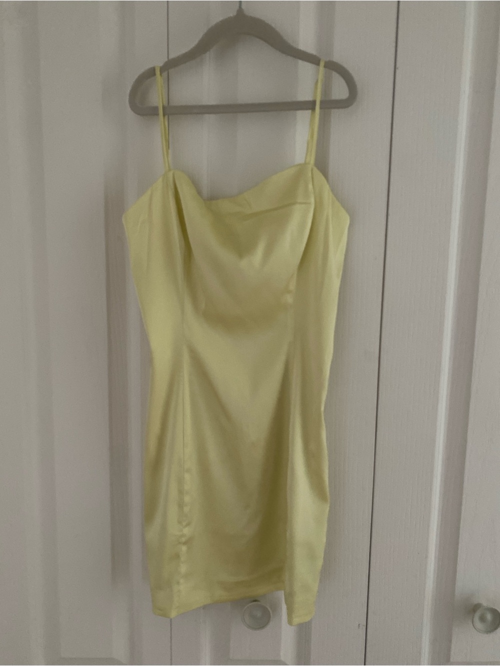 Sunday  Best Aritzia Best Lemon Satin Cowl Slip Mini Dress